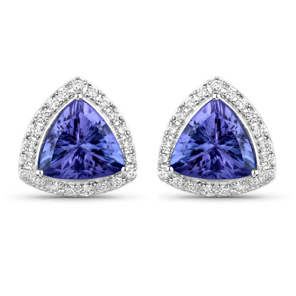 3.82 Carat Genuine Tanzanite and White Diamond 14K White Gold Earrings Bids.com