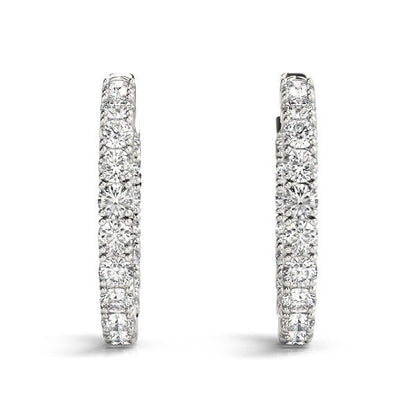 14k White Gold Two Sided Prong Set Diamond Hoop Earrings (3 1/2 cttw) Bids.com
