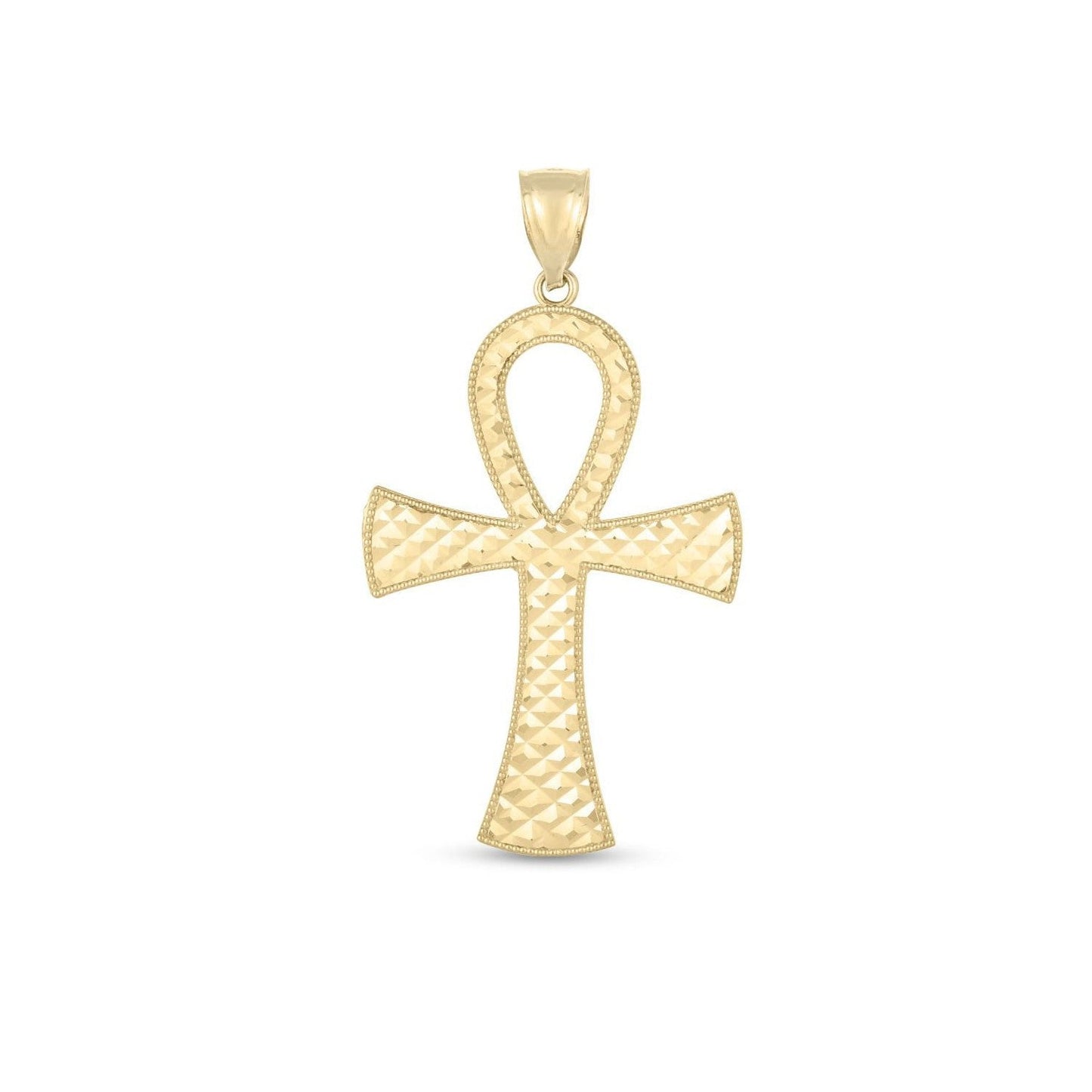 14k Yellow Gold High Polish Textured Ankh Pendant Bids.com