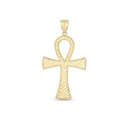 14k Yellow Gold High Polish Textured Ankh Pendant Bids.com
