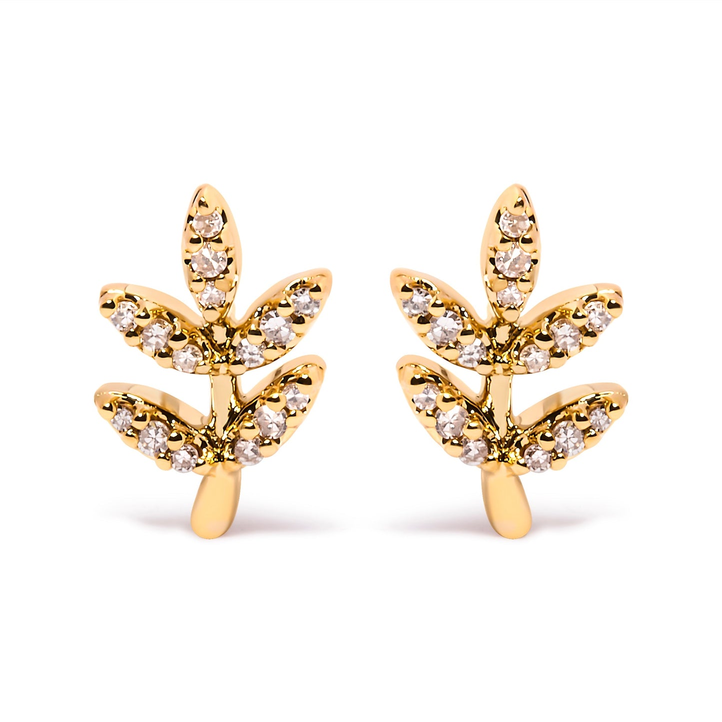 10K Yellow Gold 1/10 Cttw Diamond Accented Leaf and Branch Stud Earrings (H-I Color, I1-I2 Clarity) Bids.com