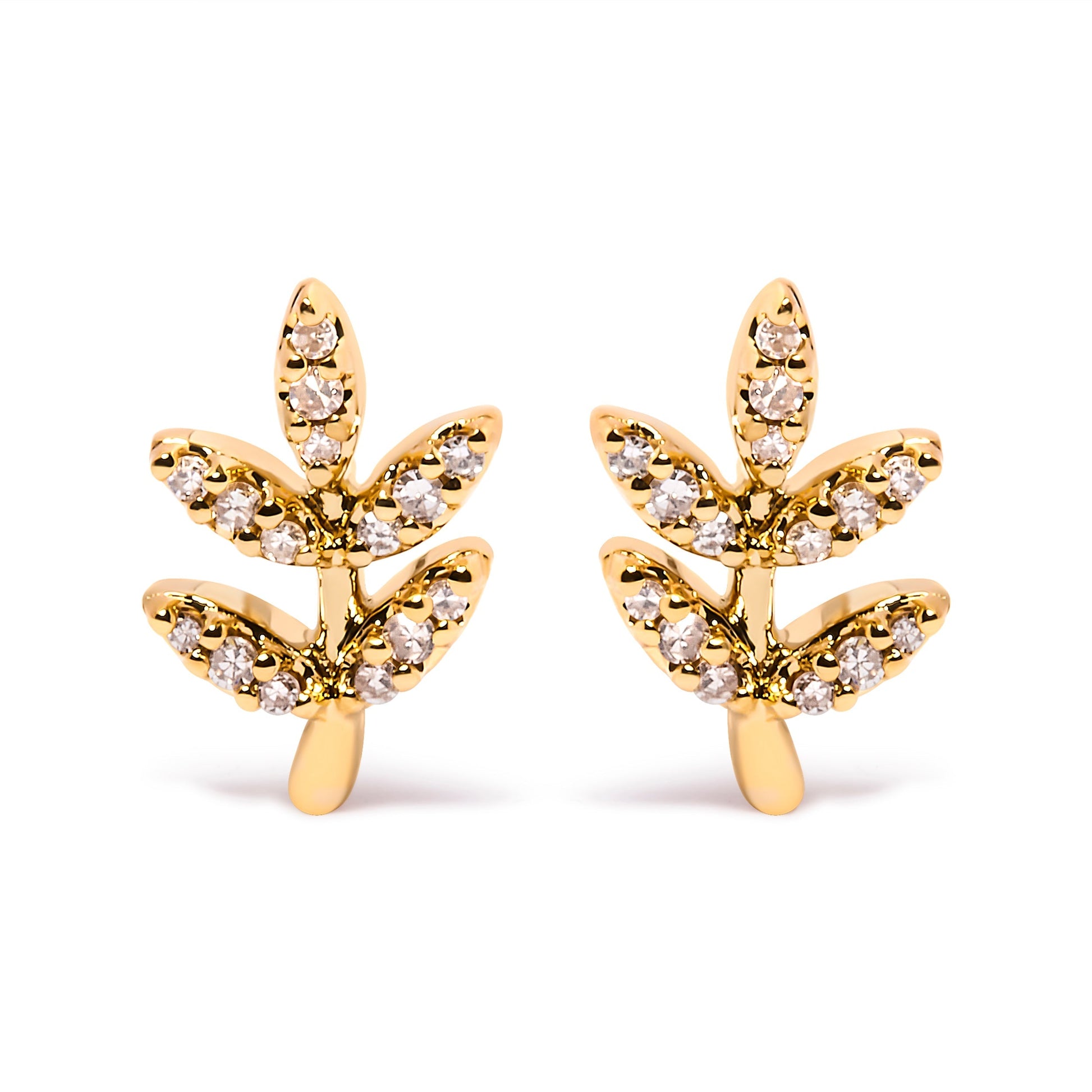 10K Yellow Gold 1/10 Cttw Diamond Accented Leaf and Branch Stud Earrings (H-I Color, I1-I2 Clarity) Bids.com