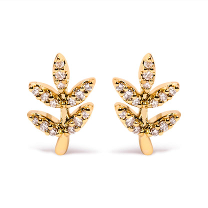 10K Yellow Gold 1/10 Cttw Diamond Accented Leaf and Branch Stud Earrings (H-I Color, I1-I2 Clarity) Bids.com