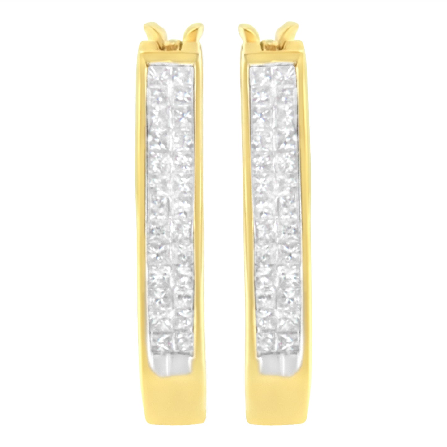 10K Yellow Gold 1/2 Cttw Invisible Set Princess-cut Diamond Hoop Earrings (H-I Color, SI2-I1 Clarity) Bids.com