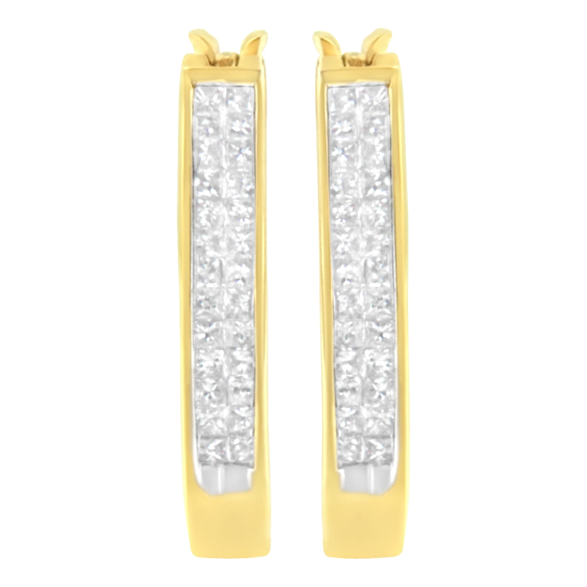 10K Yellow Gold 1/2 Cttw Invisible Set Princess-cut Diamond Hoop Earrings (H-I Color, SI2-I1 Clarity) Bids.com
