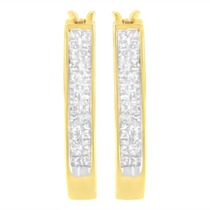 10K Yellow Gold 1/2 Cttw Invisible Set Princess-cut Diamond Hoop Earrings (H-I Color, SI2-I1 Clarity) Bids.com