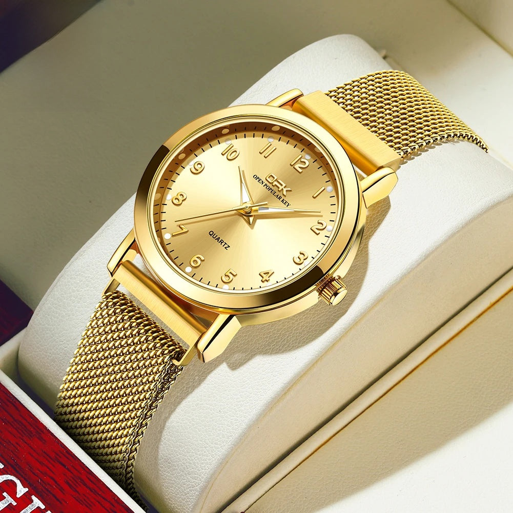 Women's Rose Gold Mesh Quartz Watch Slim Luminous Waterproof BandsCo Straps