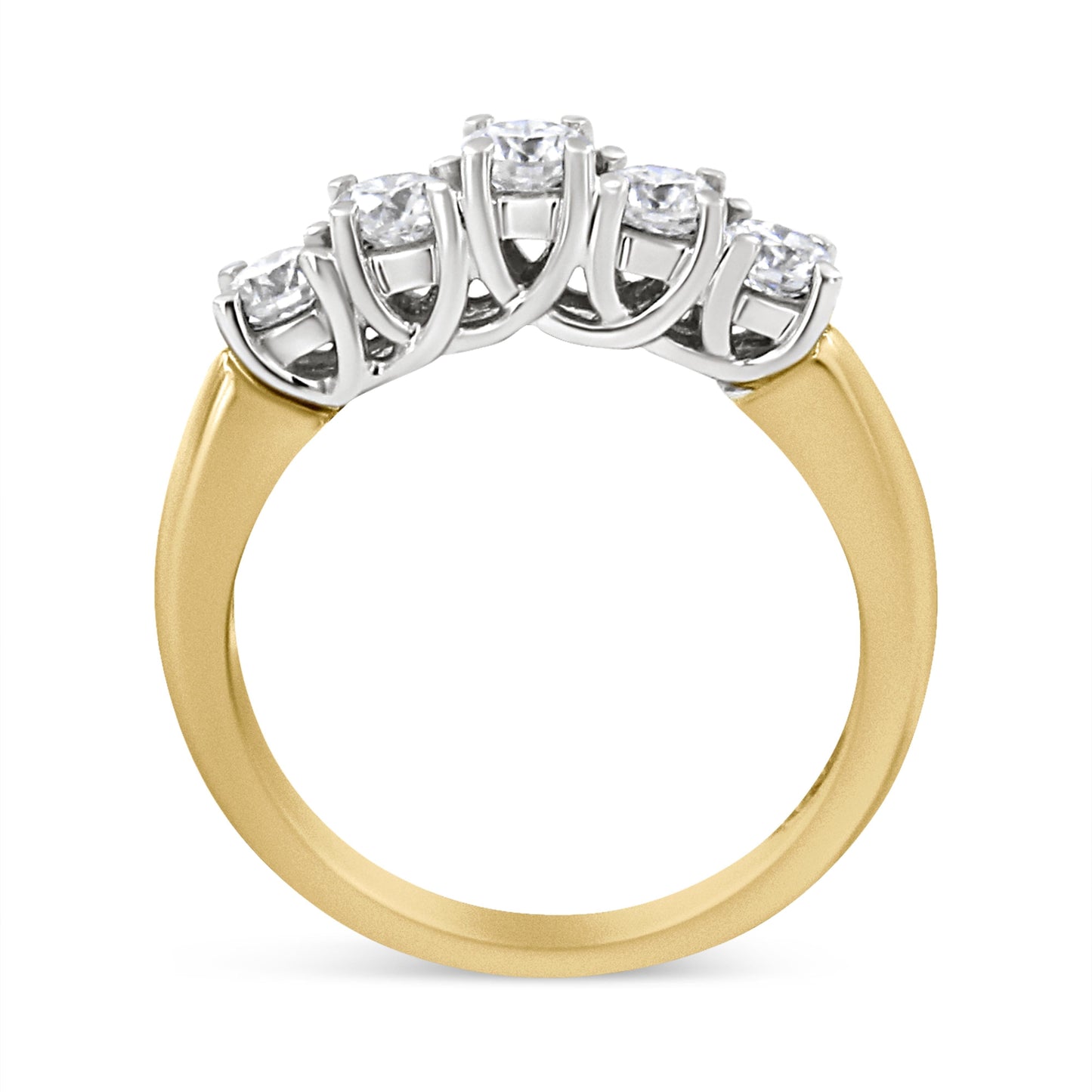 18K Yellow Gold 1.0 Cttw 4 Prong Set Round Cut Diamond Step up 5 Stone Ring Band (F-G Color, SI1-SI2 Clarity) - Size 6 Bids.com