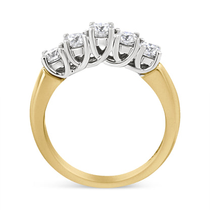 18K Yellow Gold 1.0 Cttw 4 Prong Set Round Cut Diamond Step up 5 Stone Ring Band (F-G Color, SI1-SI2 Clarity) - Size 6 Bids.com