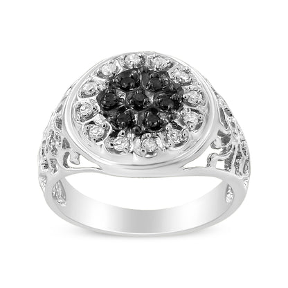 .925 Sterling Silver 1/4 Cttw White and Black Treated Diamond Halo Cluster Ring for Men (I-J Color, I3 Clarity) - Size 10 Bids.com