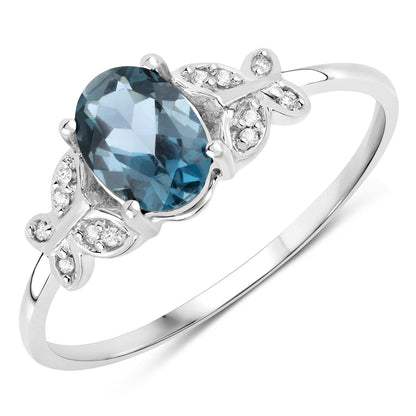 0.93 Carat Genuine London Blue Topaz and White Diamond 14K White Gold Ring Bids.com