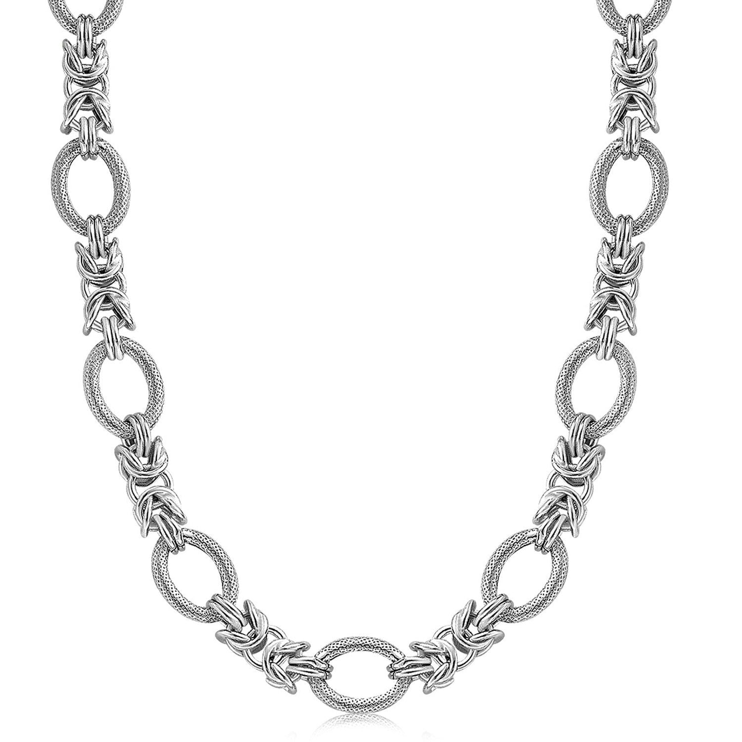 Sterling Silver  Rhodium Plated Knot Style and Textured Oval Chain Necklace Bids.com