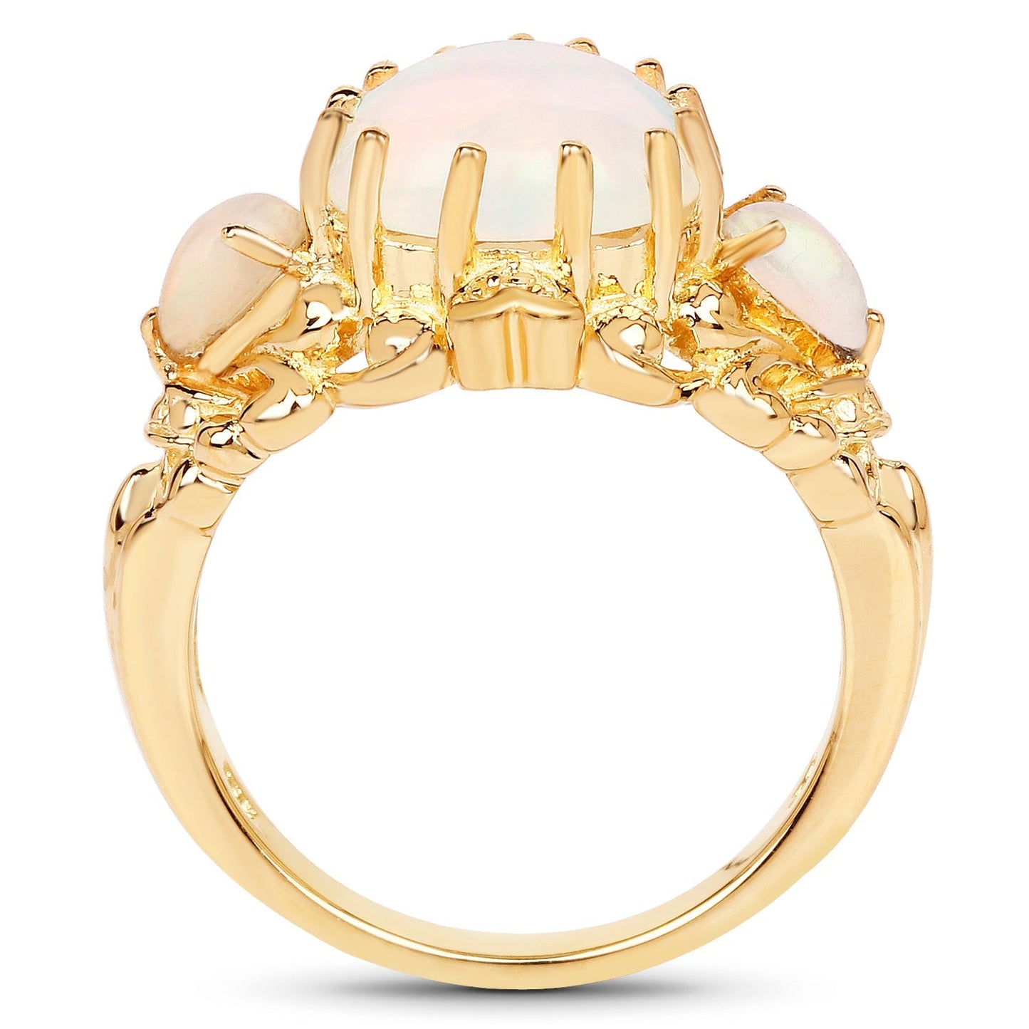 14K Yellow Gold Plated 3.26 Carat Genuine Ethiopian Opal .925 Sterling Silver Ring Bids.com