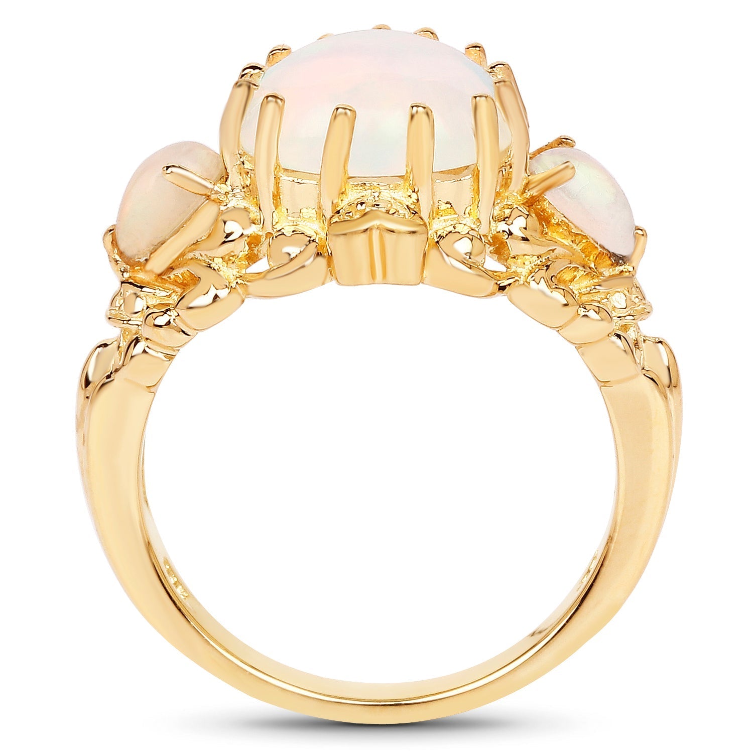 14K Yellow Gold Plated 3.26 Carat Genuine Ethiopian Opal .925 Sterling Silver Ring Bids.com