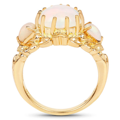 14K Yellow Gold Plated 3.26 Carat Genuine Ethiopian Opal .925 Sterling Silver Ring Bids.com
