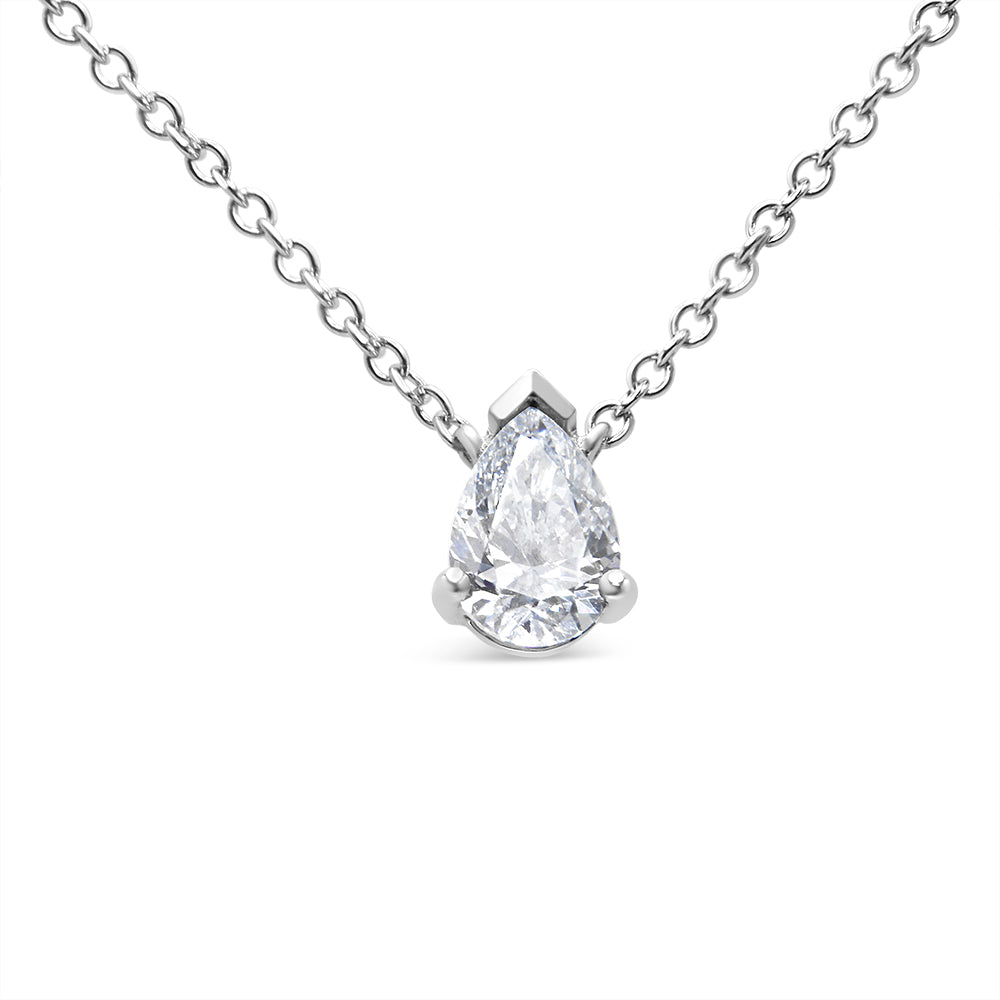 AGS Certified 14K White Gold 1/2 Cttw Diamond Pear 18" Pendant Necklace (H-I Color, VS2-SI1 Clarity) Bids.com
