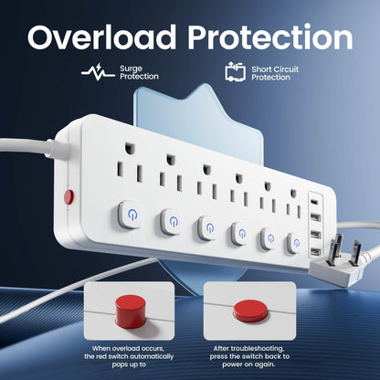 10-in-1 Multi-Outlet Power Strip – 6 AC, 3 USB-A, 1 Type-C DailySale