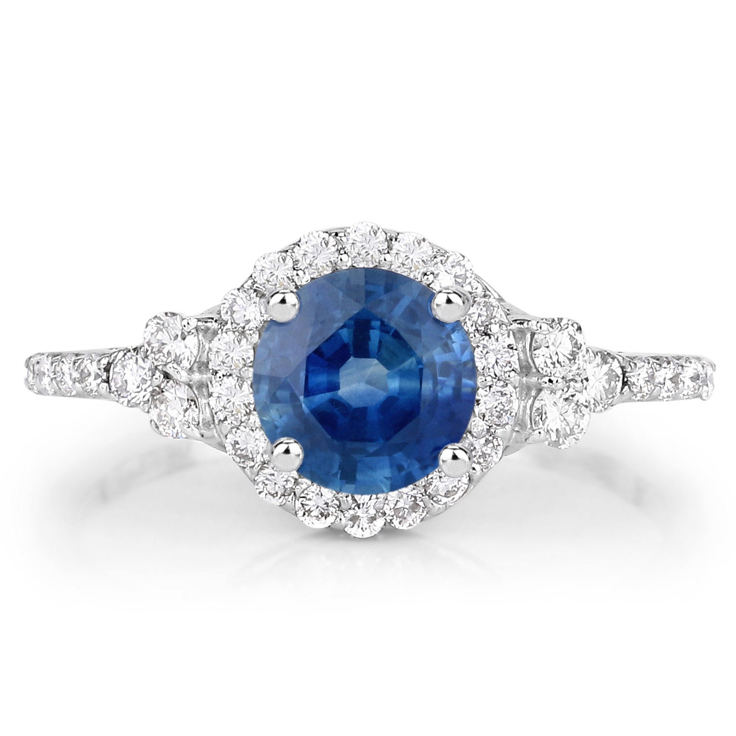 1.34 Carat Genuine Blue Sapphire and White Diamond 14K White Gold Ring Bids.com