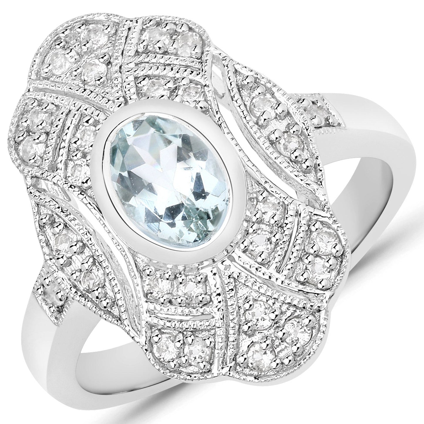 1.02 Carat Genuine Aquamarine and White Topaz .925 Sterling Silver Ring Bids.com