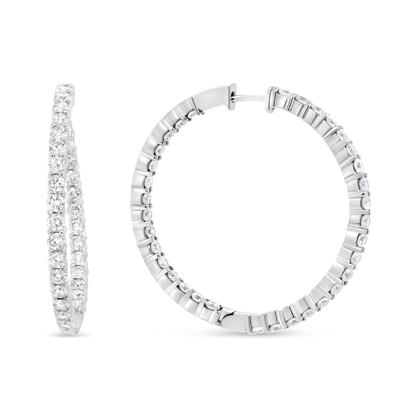 18K White Gold 3 5/8 Cttw Round Diamond Curved Inside-Outside Hoop Earrings (F-G Color, VS1-VS2 Clarity) Bids.com