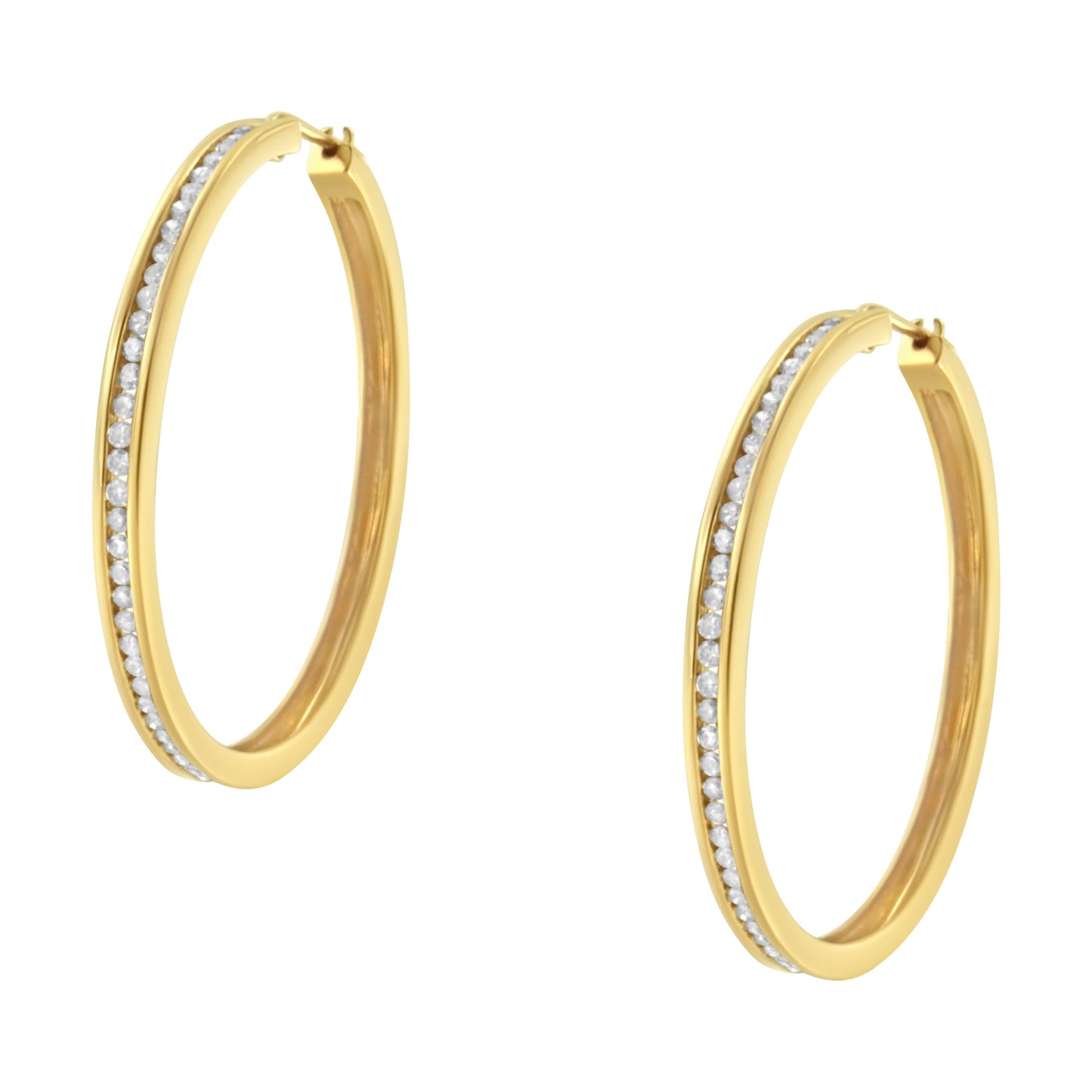 10KT Yellow Gold 1 cttw Slim Diamond Hoop Earrings (I-J Color, I1-I2 Clarity) Bids.com