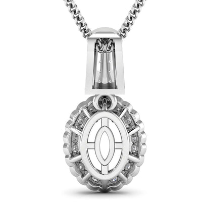 0.22 Carat Genuine White Diamond 14K White Gold Semi Mount Pendant - holds 9x7mm Oval Gemstone Bids.com