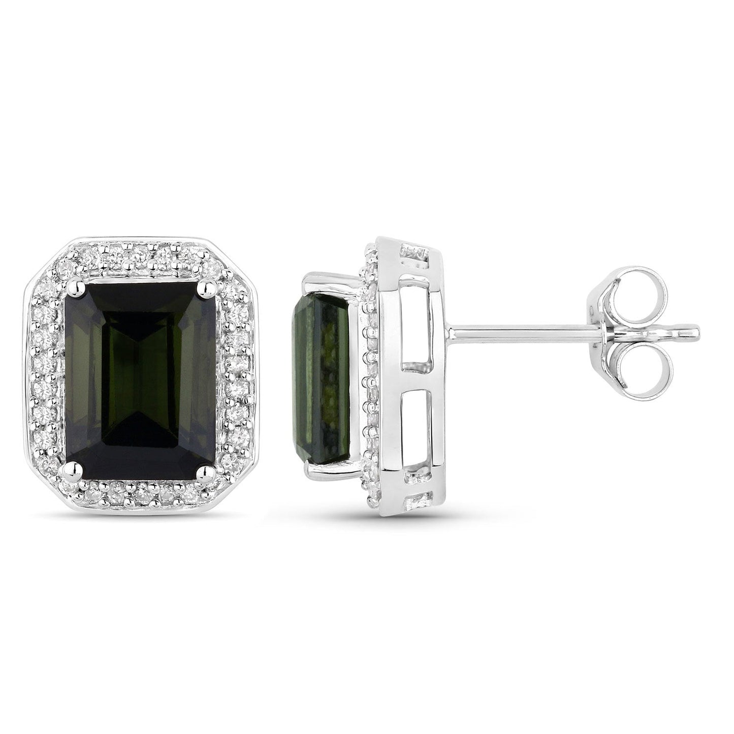 3.57 Carat Genuine Green Tourmaline and White Diamond 14K White Gold Earrings Bids.com