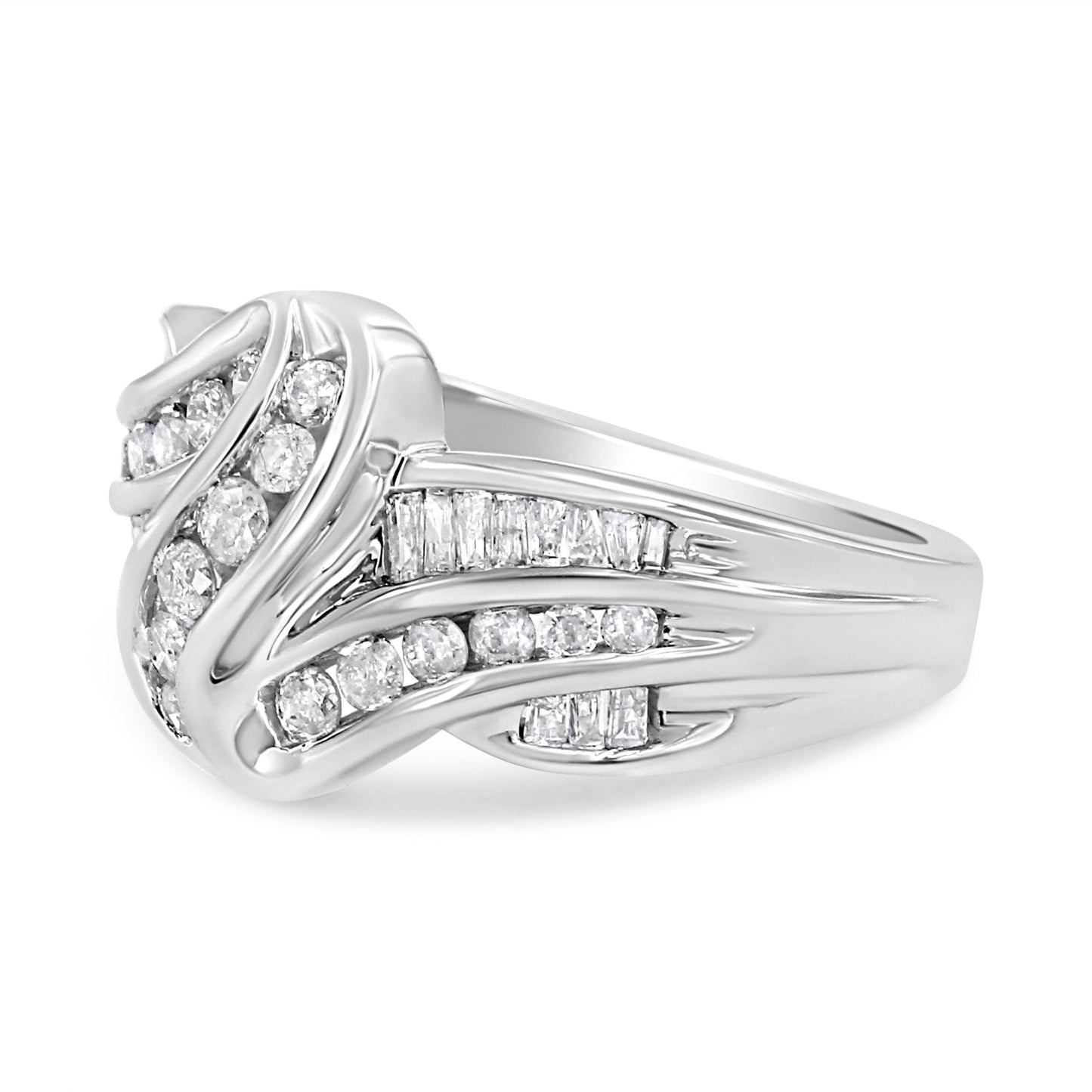 10K White Gold Ring 3/4 Cttw Round and Baguette-Cut Diamond Bypass Ring (H-I Color, I2-I3 Clarity) - Size 6 Bids.com