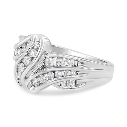 10K White Gold Ring 3/4 Cttw Round and Baguette-Cut Diamond Bypass Ring (H-I Color, I2-I3 Clarity) - Size 6 Bids.com