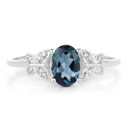 0.93 Carat Genuine London Blue Topaz and White Diamond 14K White Gold Ring Bids.com