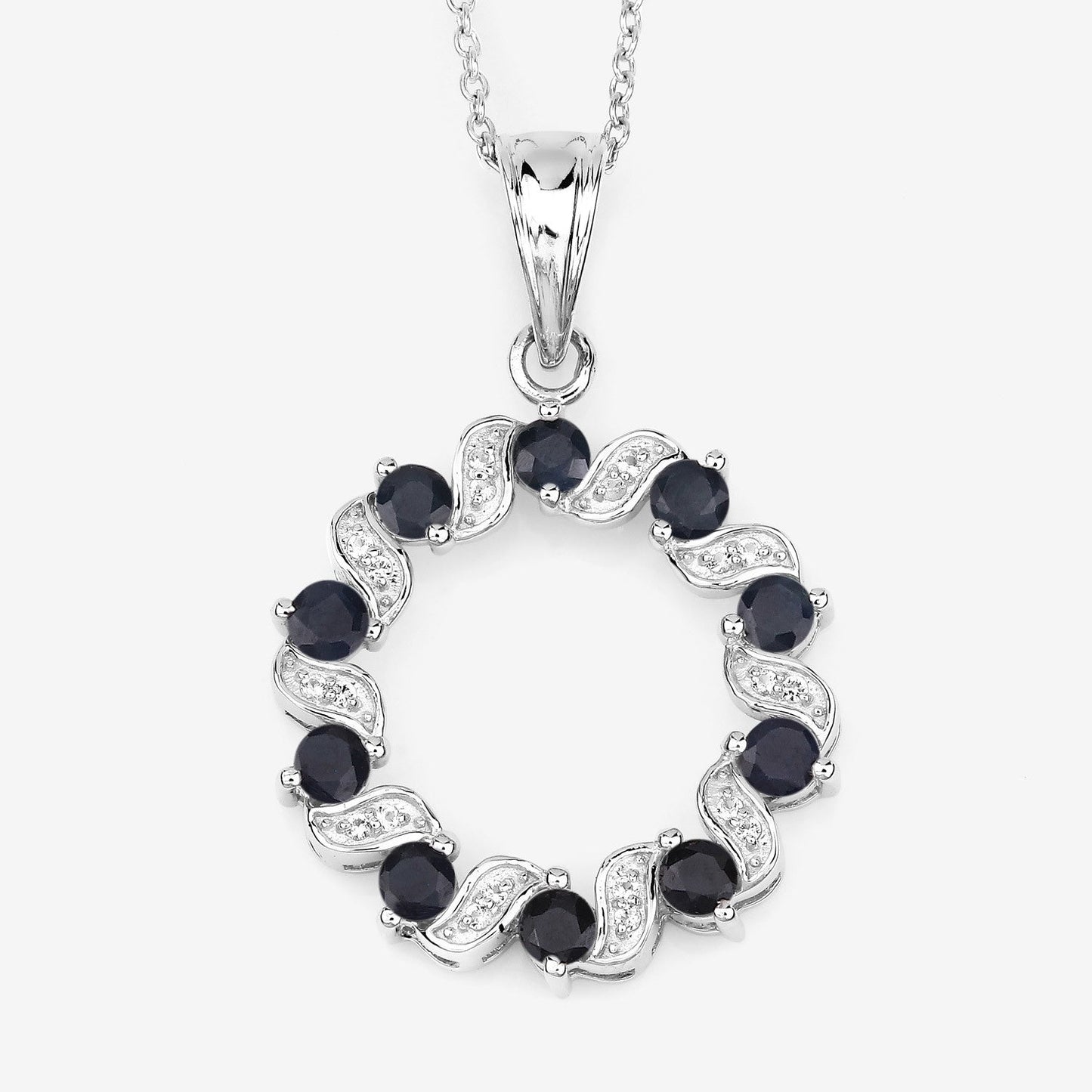 1.30 Carat Genuine Blue Sapphire and White Topaz .925 Sterling Silver Pendant Bids.com