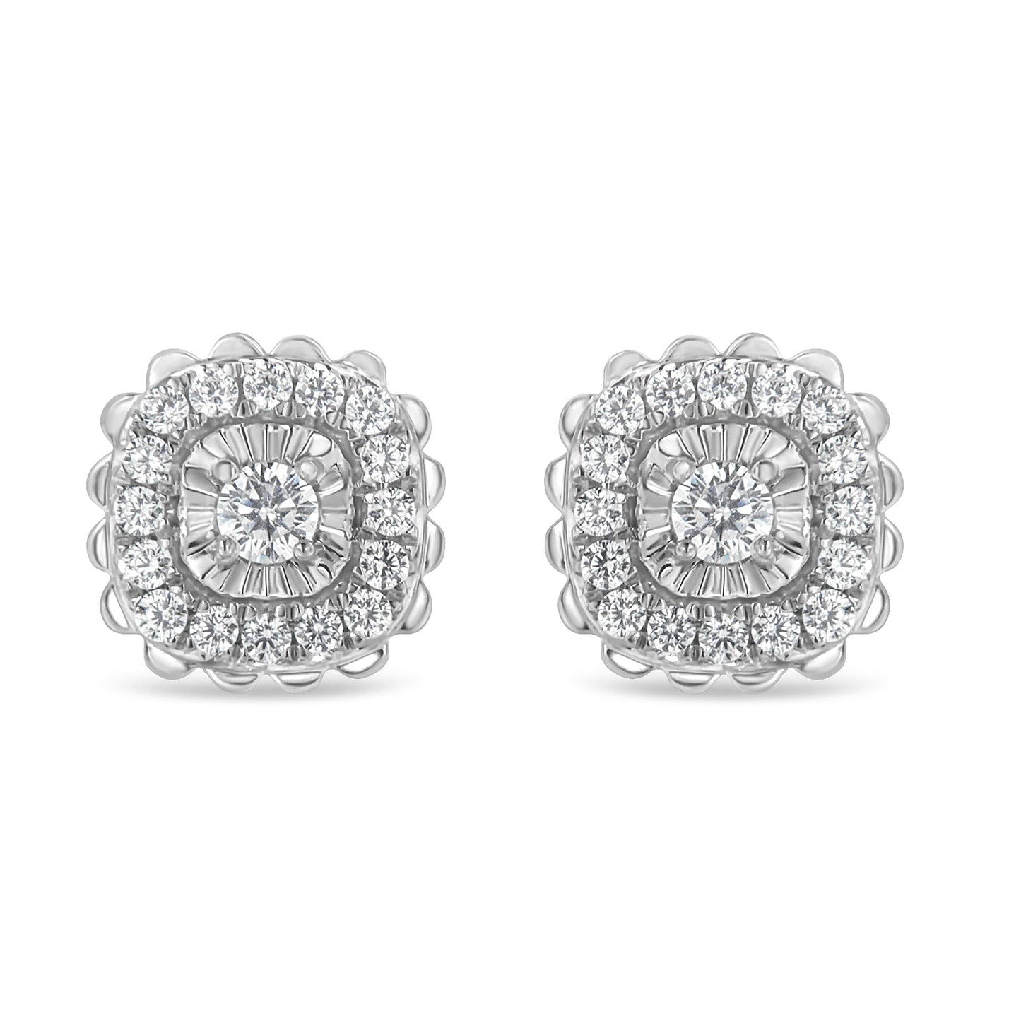 .925 Sterling Silver 1/2 Cttw Round-Cut Diamond Halo Cluster Stud Earring (I-J Color, I2-I3 Clarity) Bids.com