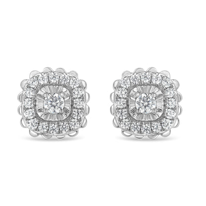 .925 Sterling Silver 1/2 Cttw Round-Cut Diamond Halo Cluster Stud Earring (I-J Color, I2-I3 Clarity) Bids.com