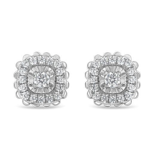 .925 Sterling Silver 1/2 Cttw Round-Cut Diamond Halo Cluster Stud Earring (I-J Color, I2-I3 Clarity) Bids.com