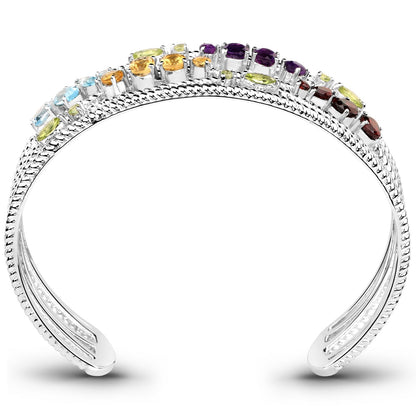 4.82 Carat Genuine Multi Stones .925 Sterling Silver Cuff Bangle Bids.com