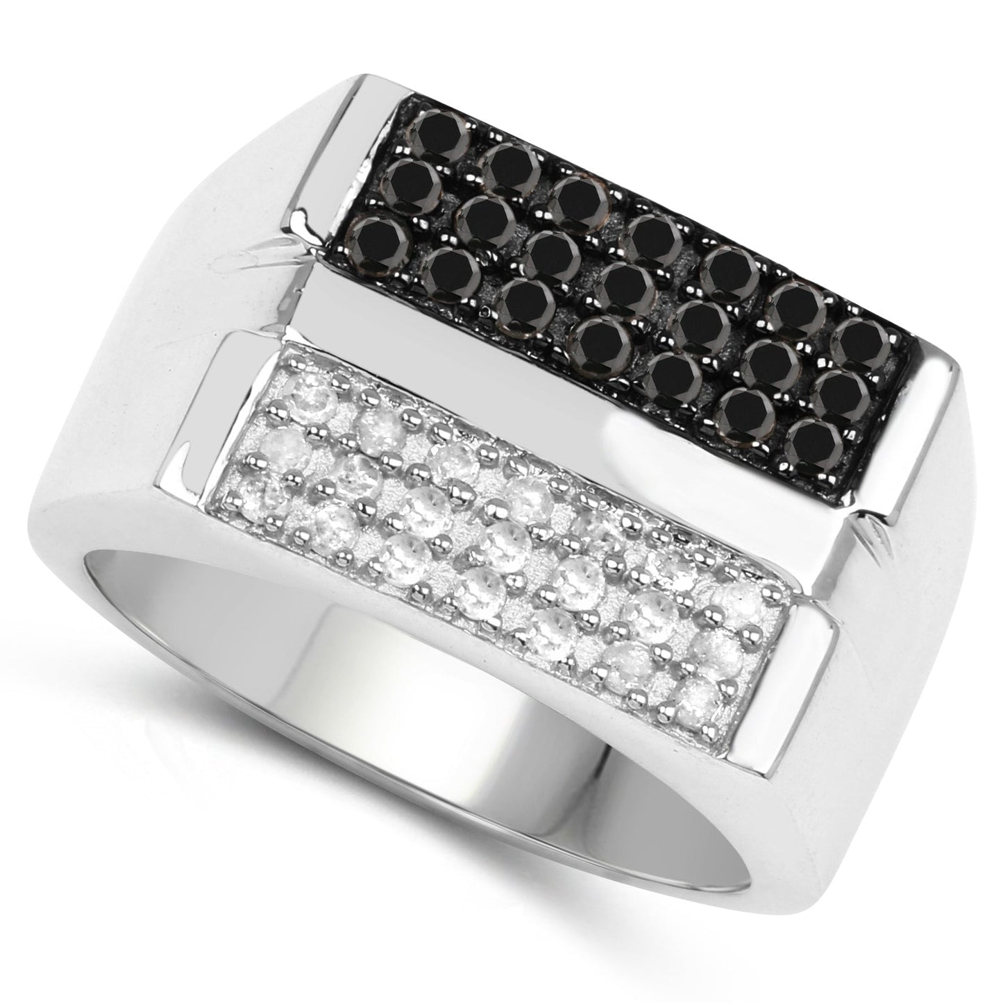 0.64 Carat Genuine Black Diamond and White Diamond .925 Sterling Silver Ring Bids.com