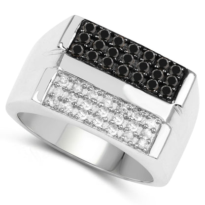 0.64 Carat Genuine Black Diamond and White Diamond .925 Sterling Silver Ring Bids.com