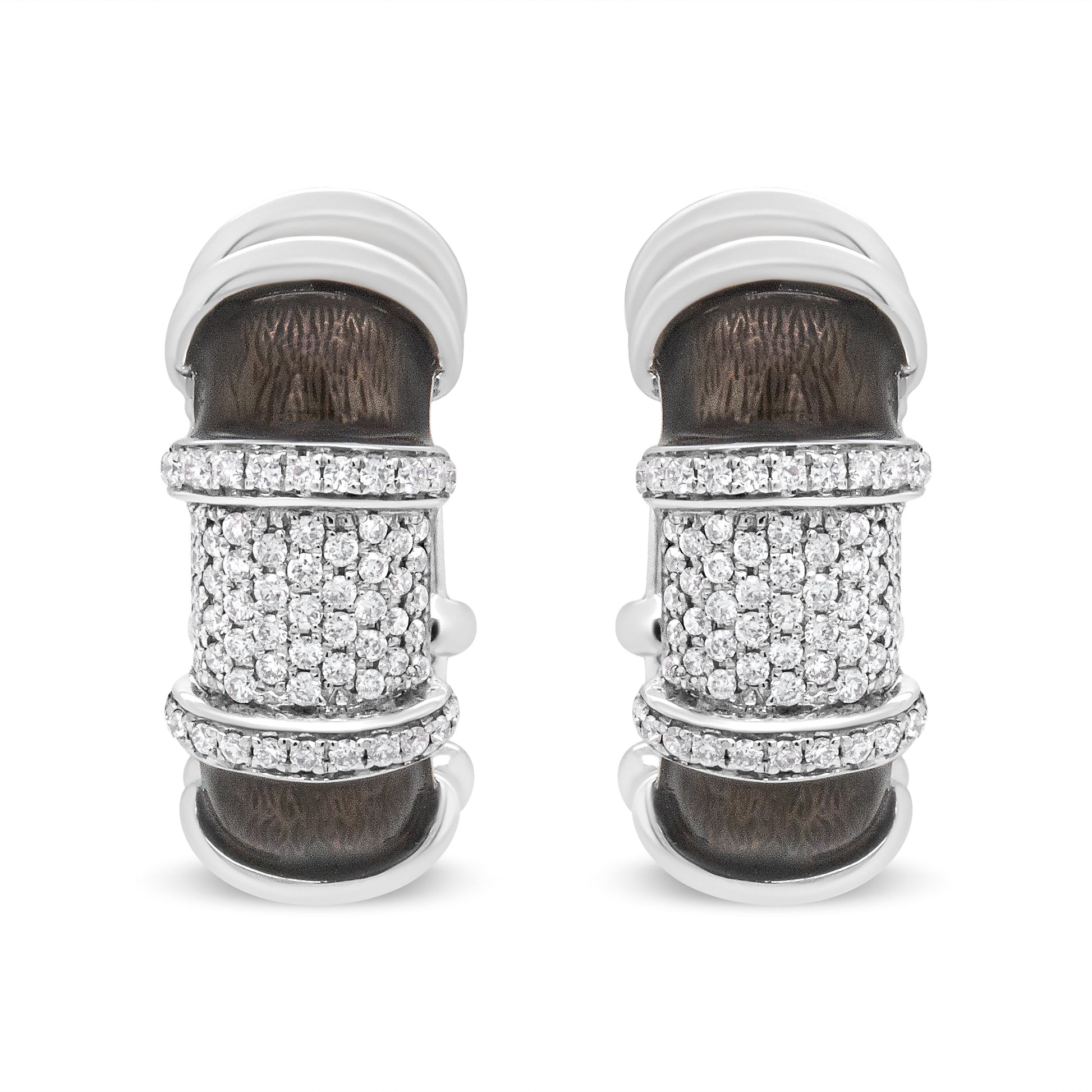 18K White Gold Flash Plated .925 Sterling Silver Clear Graphite Grey Enamel 5/8 Cttw Round Diamonds Huggie Hoop Earrings (F-G Color, VS1-VS2 Clarity) Bids.com
