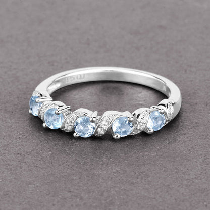 0.54 Carat Genuine Aquamarine and White Topaz .925 Sterling Silver Ring Bids.com