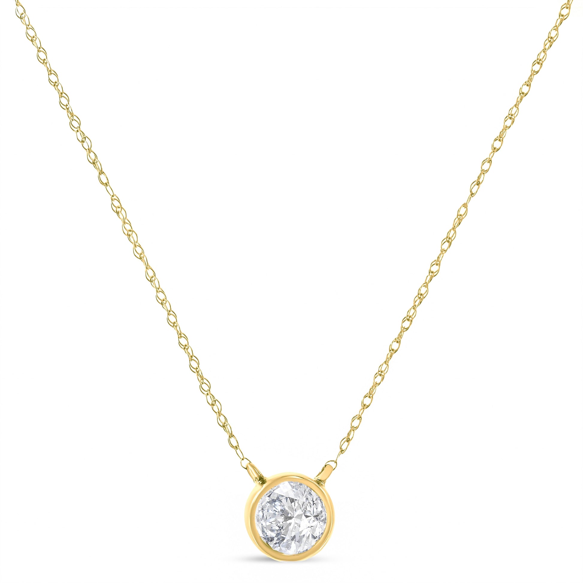 .925 Sterling Silver 1/10 Cttw Round-Cut Diamond Bezel 18" Pendant Necklace (J-K Color, I1-I2 Clarity) Bids.com