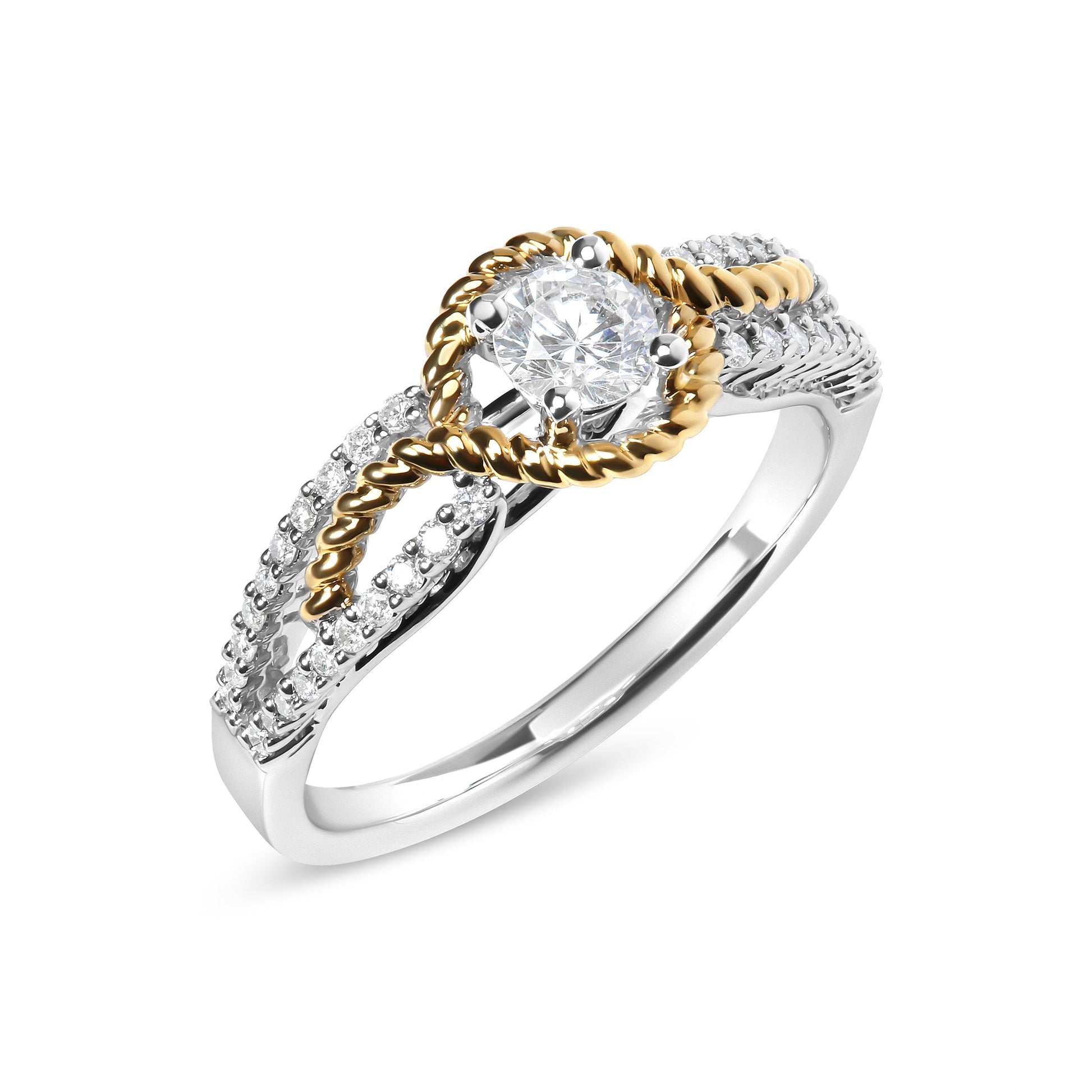 14K Two-Toned Gold Diamond 3/8 Cttw Diamond Split Shank and Beaded Halo Engagement Ring (G-H Color, VS2-SI1 Clarity) - Size 7 Bids.com