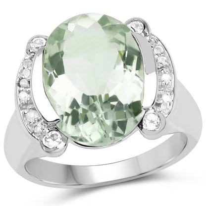 8.12 Carat Genuine Green Amethyst, White Topaz & White Diamond .925 Sterling Silver Ring Bids.com