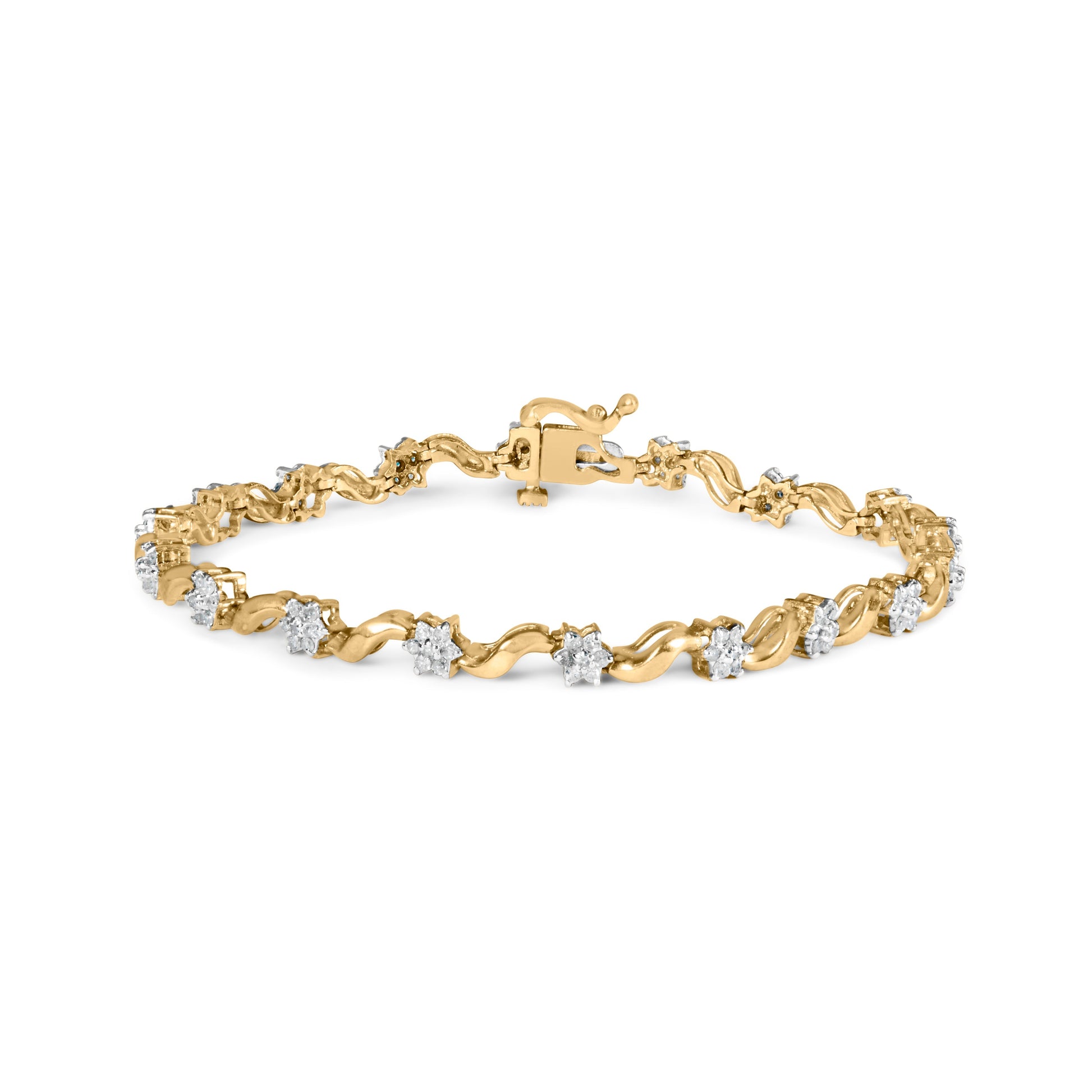 10k Yellow Gold 1.00 Cttw Round-Cut Diamond Floral S-Link 7.50" Bracelet (I-J Color, I2-I3 Clarity) Bids.com