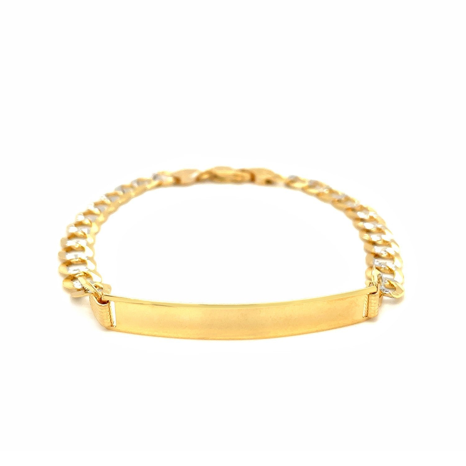 14k Two Tone Gold 8 1/2 inch Mens Narrow Curb Chain ID Bracelet with White Pave Bids.com