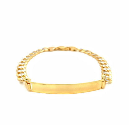 14k Two Tone Gold 8 1/2 inch Mens Narrow Curb Chain ID Bracelet with White Pave Bids.com