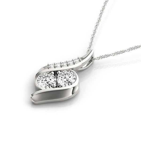 14k White Gold Two Stone Curved Style Diamond Pendant (3/4 cttw) Bids.com