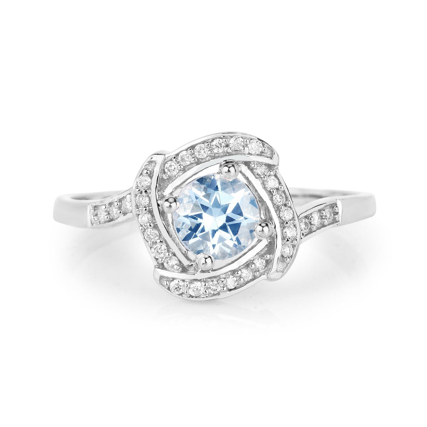 0.46 Carat Genuine Aquamarine and White Diamond 14K White Gold Ring Bids.com