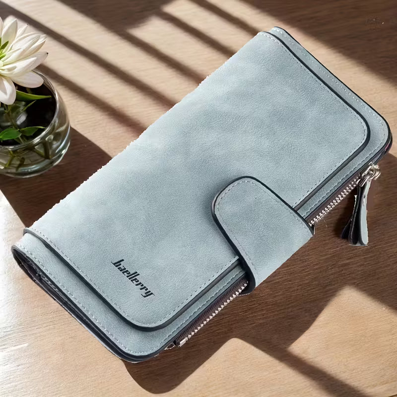 Vintage Faux Leather Long Wallet – Trifold Credit Card Holder with Snap & Zipper DailySale