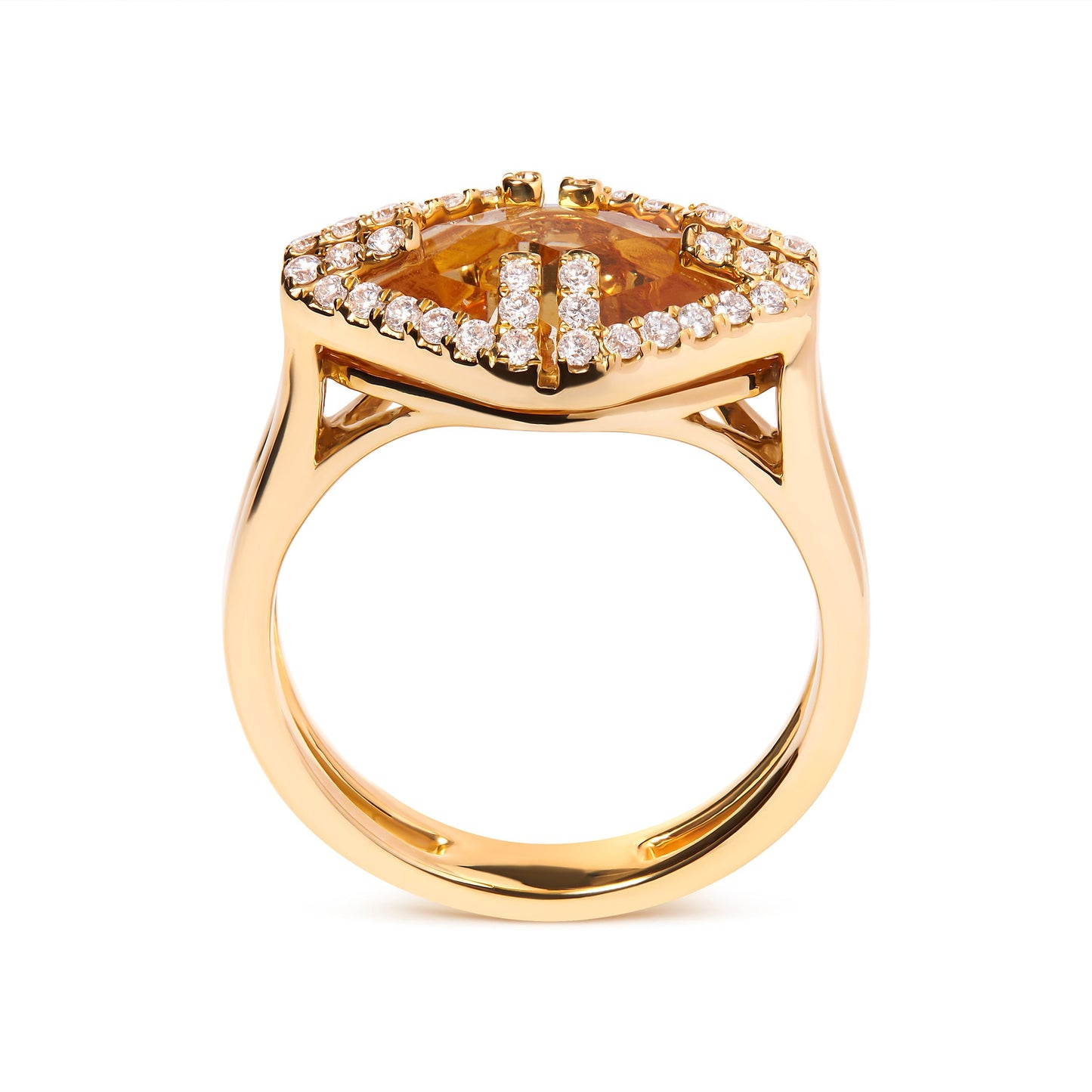 14K Yellow Gold Marquise-Cut Yellow Citrine and 1/3 Cttw Diamond Halo Cocktail Ring (G-H Color, SI1-SI2 Clarity) - Size 7 Bids.com
