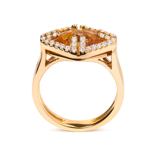 14K Yellow Gold Marquise-Cut Yellow Citrine and 1/3 Cttw Diamond Halo Cocktail Ring (G-H Color, SI1-SI2 Clarity) - Size 7 Bids.com